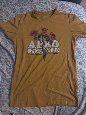 Aeropostale Mustard Yellow Tee with Pink Rose Graphic